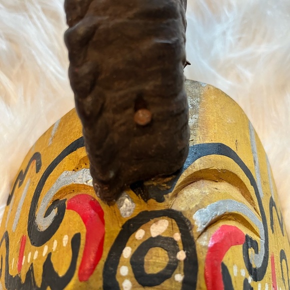 Mexican Guatemala Diablo Devil Dance Mask 1950s Vintage Carved Wood & Ram Horn - Picture 3 of 7